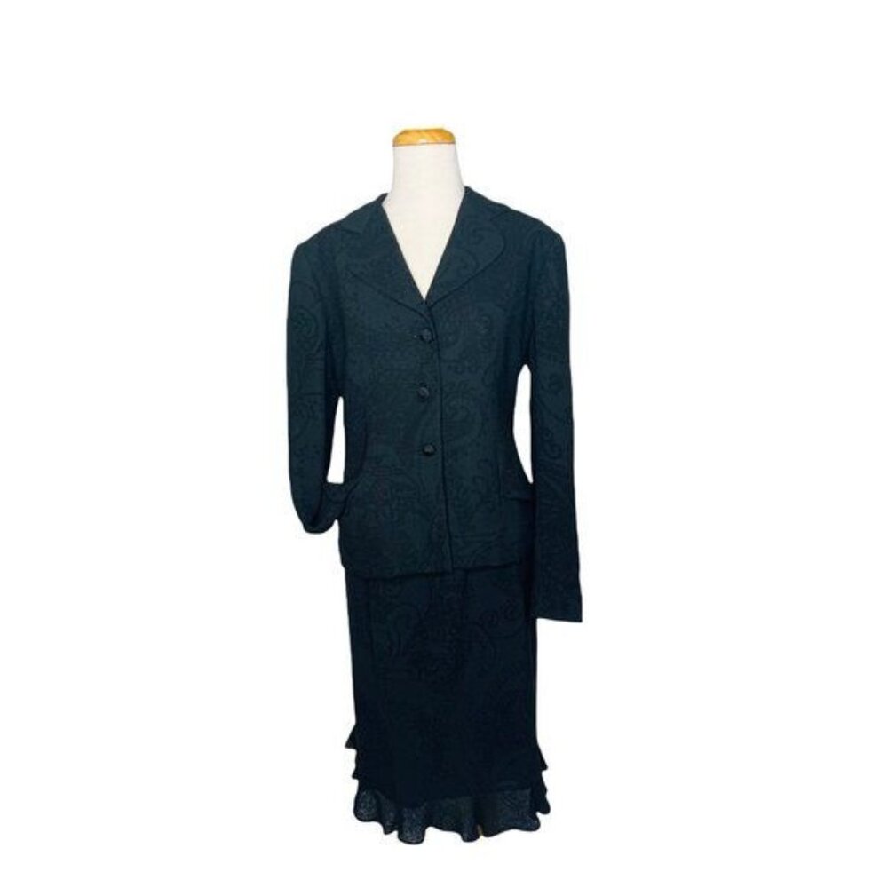 Carlisle Blazer and Skirt Suit Jacquard Black Paisley Vintage Sz 6 Hong Kong - Picture 2 of 14
